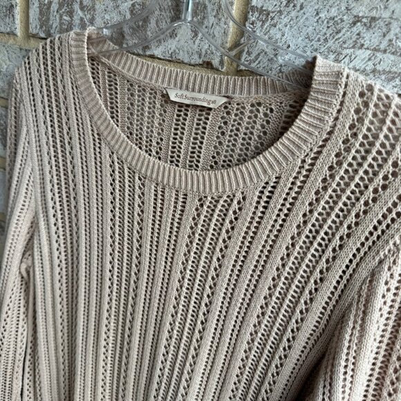 Soft Surroundings Long Sleeve Fring Open Knit Boho Sweater  Women's Size S. - Picture 4 of 8